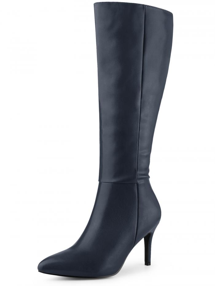 Perphy 女性用ポインテッドトゥサイドジッパースティレットヒールニーハイブーツ ネイビーブルー 23.5cm