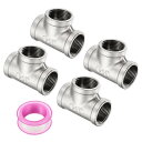 4個304ステンレス鋼Tパイプ継手G3/4"女性Tアダプター3ウェイT字型鋳造パイプ継手コネクター 配管排水管暖房システム用シールテープ付き