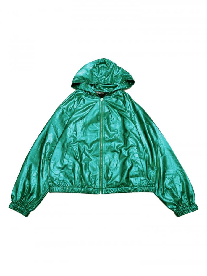 Allegra K メタリック パーカー フード付き ジャケット 光沢 長袖 舞台 ステージ衣装 スパンコール レディース グリーン XS