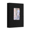 小さなフォトアルバム 5x7" リネンカバーポケット付きフォトブック ディスプレイウィンドウ付き スリップイン写真アルバム 家族 記念日に26ページ52枚 写真を収納可能 黒