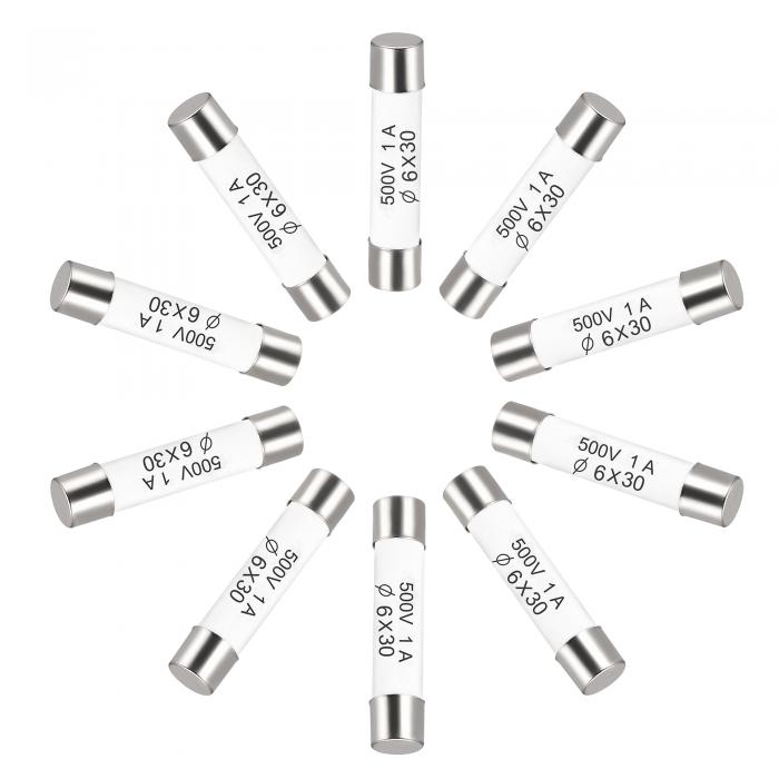 セラミックカートリッジヒューズ 1A 500V 6x30mm セラミックヒューズの高速ブロー交換 アンプ省エネランプバラスト用 10個