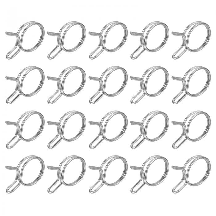 20個0.55-0.63インチ内径ダブルワイヤースプリングホースクランプ ステンレス製調整可能なスプリングクリップ ホース燃料ラインシリコンチューブ水管エアーパイプ