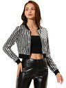 Allegra K スパンコールジャケット クロップジャケット 輝き 長袖 フロントジップ パーティー シャイニー レディース シルバー XS(4)