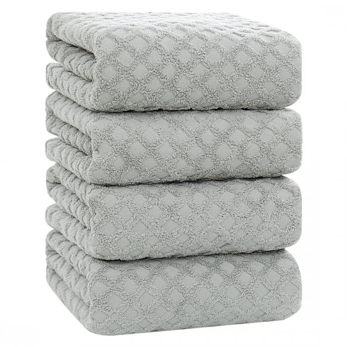 PiccoCasa 綿100％ バスタオル 4枚セット 柔らかくて 厚い 吸収性 ジャカード織り タオル 毎日の使用に最適 70x140cm グレー