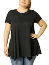 Agnes Orinda Tシャツ トップス プラスサイズ 半袖 不規則な裾 テクスチャプリント レディース ブラック 2XL