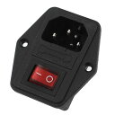 パワーインレットソケット プラスチック製 ブラック AC 250V 10A 3P レッド