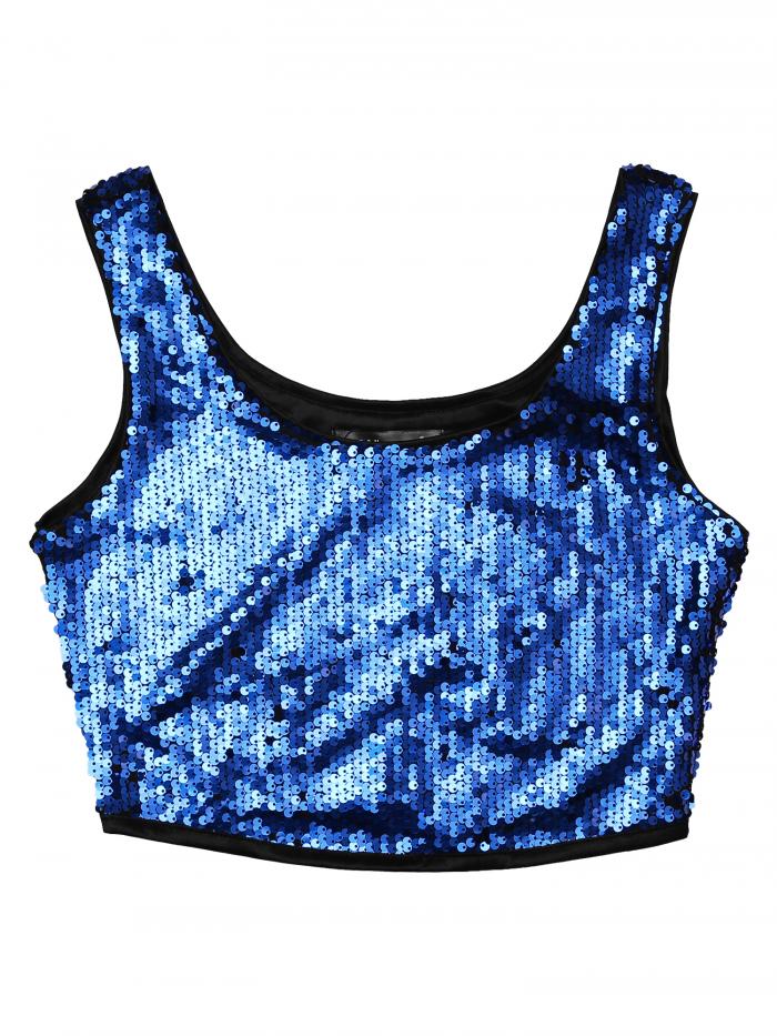 Allegra K クリスマス クロップタンクトップ 衣装 ノースリーブ クラブウェア メタリック スパンコール..