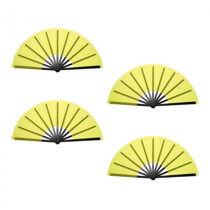 折りたたみ扇子 ビンテージ ハンドヘルドファン プラスチック製 折りたたみ扇子 ハロウィンパーティー 結婚式 ダンス 装飾 ギフト 64x33cm/25.2x13" 4個セット 黄色 黒