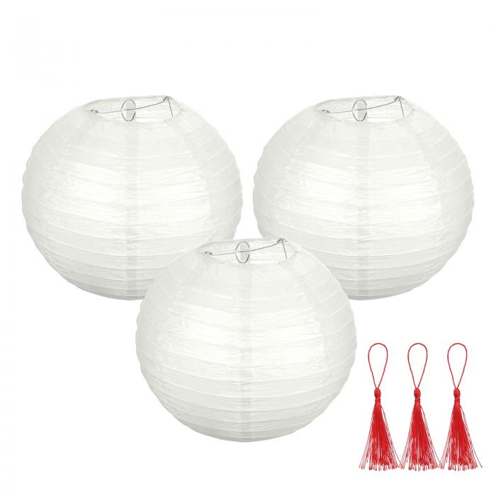 3個シルバーラウンドペーパーランタン10"中国ペーパーランタンパーティー装飾装飾的なハンギングフォー..
