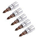 6.35 mm ドライブビットソケット S2スチール 38 mm長さ 5個 PH1