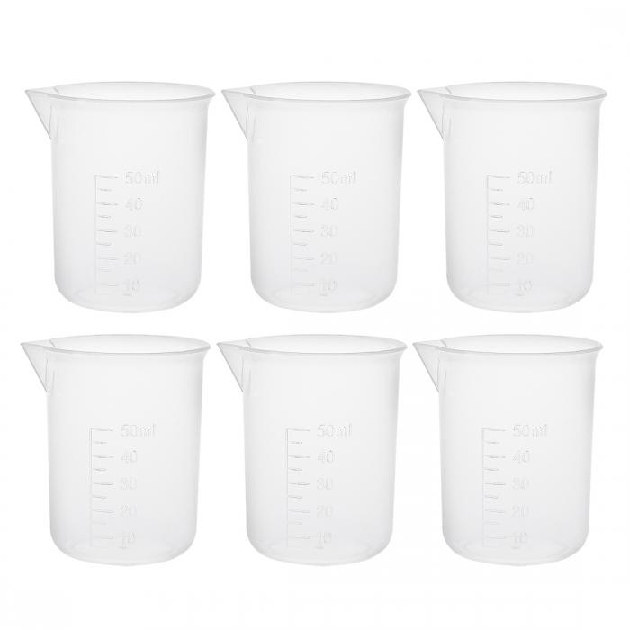 測定カップ ビーカー ラボ用 透明 PP プラスチック 目盛り付のビーカー 50ml 6個入り