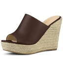 Allegra K プラットフォームミュール オープントゥ ウェッジヒール レディース コーヒー 25.0 cm(4)