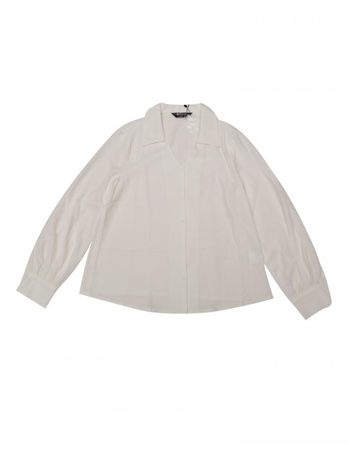 Allegra K レディース カラー ワークシャツ ボタンダウン ランタン 長袖 Vネック カジュアル ブラウス トップス ホワイト XL