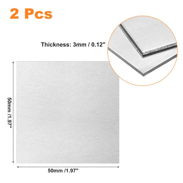 6061 アルミニウムシート 2 個 50mm x 50mm 長方形アルミニウムプレート 3 mm 厚のフラットメタルストック 保護フィルム付き 3