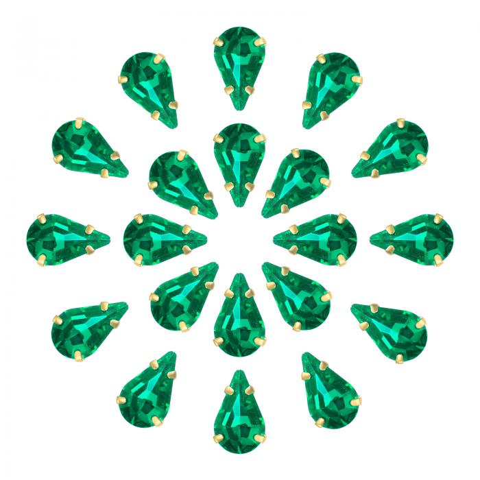 ラインストーンにティアドロップ縫い付け 20 個 - 13x8mm フラットバックガラスティアドロップ水晶ラインストーン 金プロングセッティング クラフト DIY ジュエリー 服の装飾用 (緑)