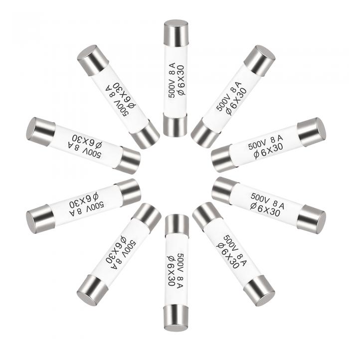 セラミックカートリッジヒューズ 8A 500V 6x30mm セラミックヒューズの高速ブロー交換 アンプ省エネランプバラスト用 10個