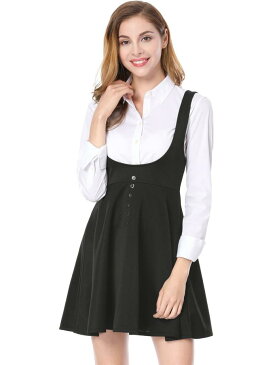 ソウテン Allegra K サスペンダースカート ジャンパースカート フレア Aライン フロントボタン 可愛い レディース ブラック 3XL
