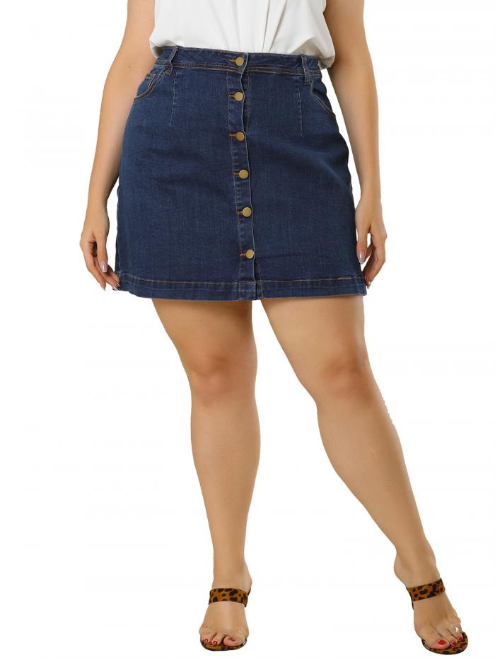 Agnes Orinda ジーンズ aラインスカート プラスサイズ デニムスカート ミニ ボタンレディース 青 4XL