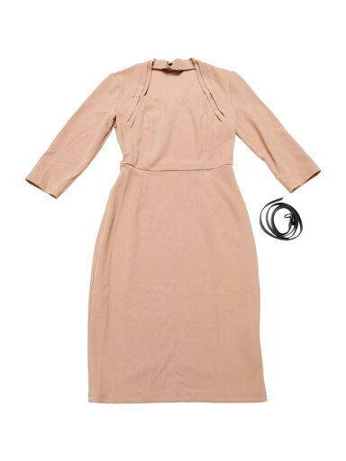Allegra K ドレス 無地 仕事 オフィス 七分袖 ベルト付き ハートネック シース レディース ダークアプリコット L Allegra K ドレス 無地 仕事 オフィス 七分袖 ベルト付き ハートネック シース レディース ダークアプリコット L