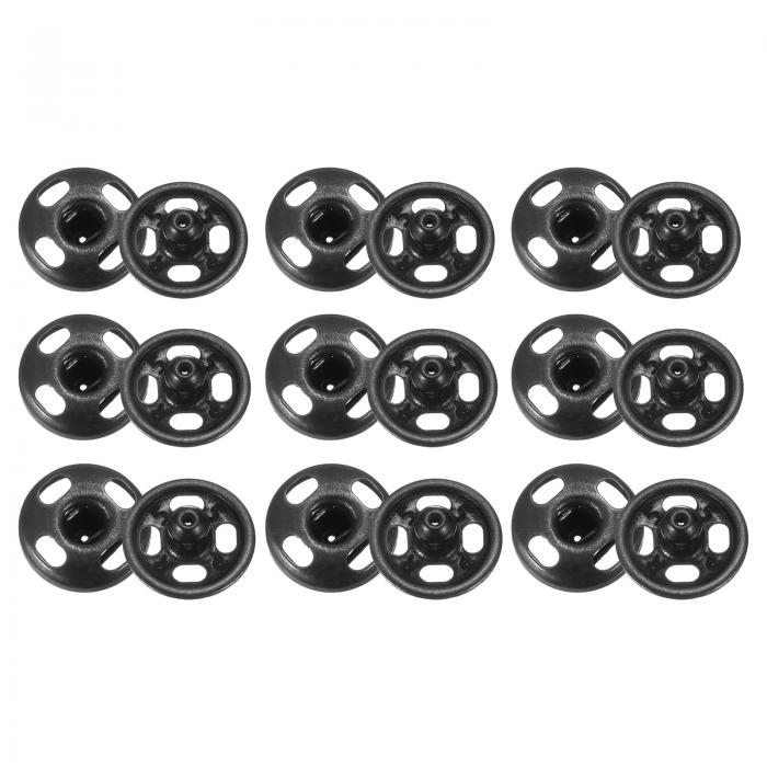 72個セットの縫い付けスナップボタン6/7/8mmメタルスナップファスナーボタンファスナープレススタッドバックル 黒色