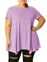 Agnes Orinda Tシャツ トップス プラスサイズ 半袖 不規則な裾 テクスチャプリント レディース パープル 4XL
