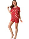 Allegra K パジャマ 上下セット 水玉 半袖 トップス ショートパンツ ルームウェア 部屋着 夏 レディース レッド XL(4)