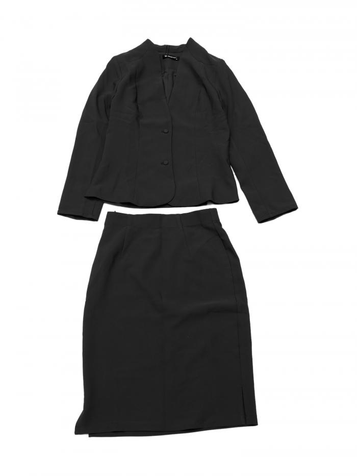 Allegra K レディース ノーカラー ブレザーとフォーマル ペンシル スカート スーツ用ビジネス 2 セット ダークグレー L