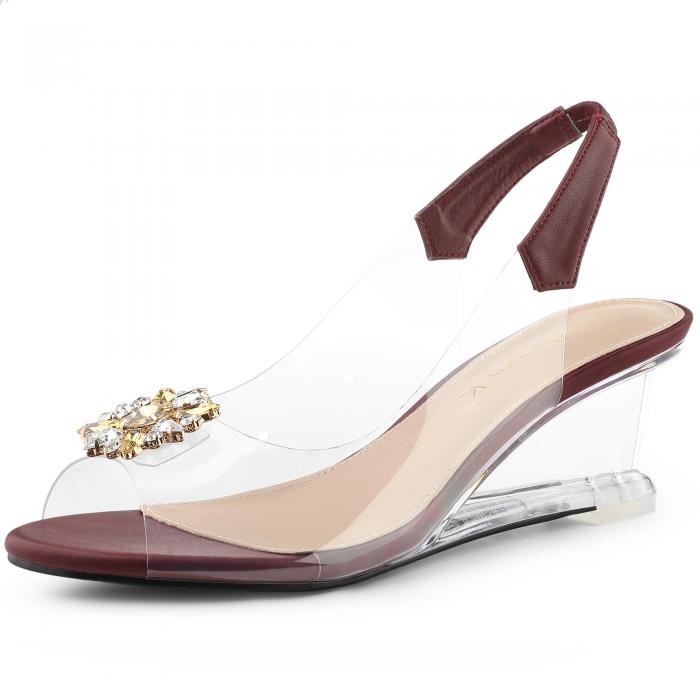 Allegra K ウェッジソール サンダル ラインストーン クリア ウェッジヒール レディース ブルゴーニュ 25.0 cmのサムネイル