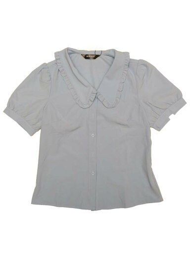 Allegra K 丸襟シャツ パフ半袖ブラウス レトロトップス ビンテージ レディース ブルー L Allegra K 丸襟シャツ パフ半袖ブラウス レトロトップス ビンテージ レディース ブルー L