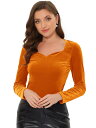 Allegra K 長袖 Tシャツ ベルベット トップス エレガントブラウス ハロウィン衣装 レディース イエロー XS(4)