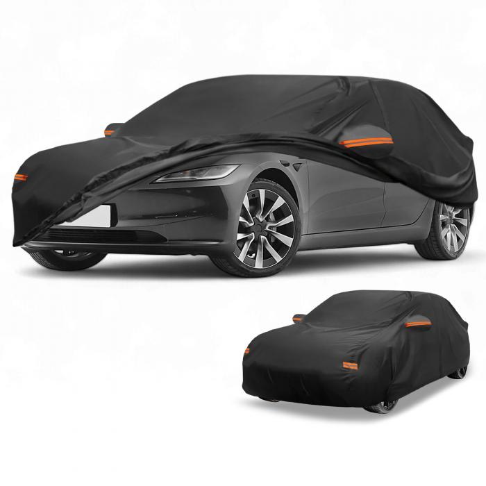 Partuto カーカバー 防水 オールウェザー 自動車用 アウトドア用 アンチUV サン 雨保護 テスラモデル3用 ブラック リフレクティブストリップ付き