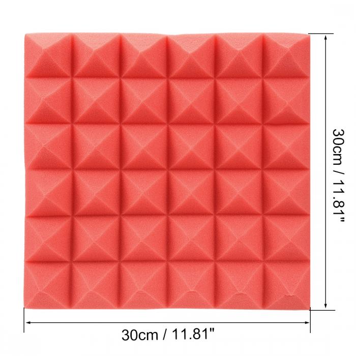 ソウテン 音響フォームパネルノイズ吸収防音スポンジ ピラミッド型溝 30x30x5 cm レコーディングスタジオKtv用 ブラックレッド 6個入り