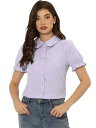 Allegra K シャツ 丸襟 半袖 コットン 花柄 カジュアル 夏 トップス レディース ライトパープル XL