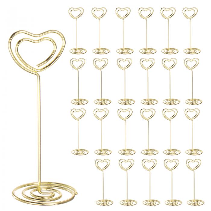 テーブル番号ホルダー ハート型 スチール写真ホルダー 目玉テーブル プレイスカードホルダー用 結婚披露宴 オフィス 家庭用 85 mm高さ ゴールドトーン 24個(3)