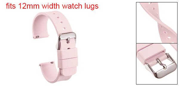 シリコン時計バンド 12 mm幅 クイックリリース 柔らかい ゴム 交換用時計ストラップ ステンレスバックル付き 男性女性用 ピンク
