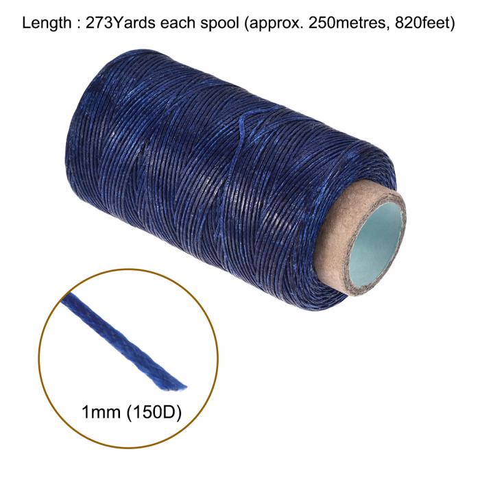 ソウテン レザーミシン糸 273ヤード150D / 1mm ポリエステルワックス糸コード フラットスレッド 手縫い製本クラフトDIY用 （サファイアブルー）