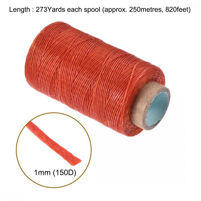 ソウテン レザーミシン糸 273ヤード150D / 1mm ポリエステルワックス糸コード フラットスレッド 手縫い製本クラフトDIY用 （オレンジレッド、2個）
