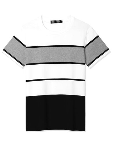 Lars Amadeus ボーダー tシャツ ストライプ 丸首 半袖 トップス カジュアル カラーブロック メンズ グレー S Lars Amadeus ボーダー tシャツ ストライプ 丸首 半袖 トップス カジュアル カラーブロック メンズ グレー S