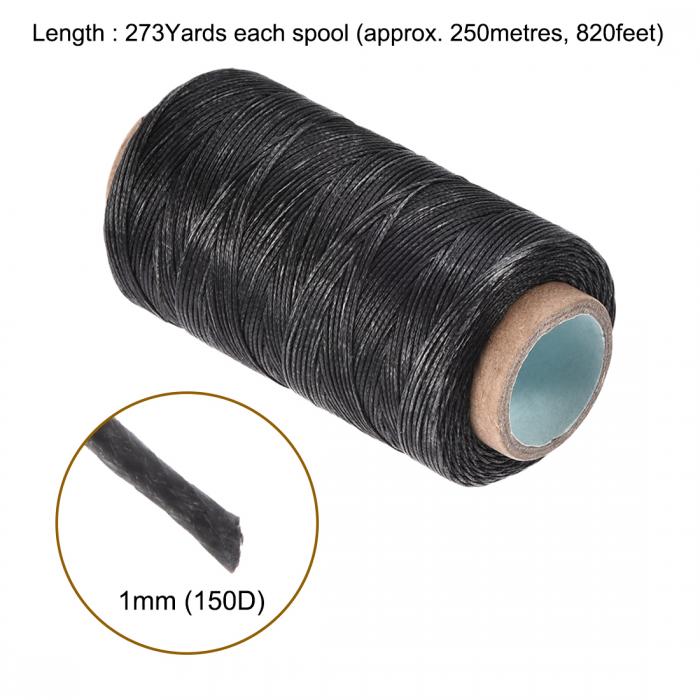 ソウテン レザーミシン糸 273ヤード150D / 1mm ポリエステルワックス糸コード フラットスレッド ハンドステッチ革製本用 クラフトDIY （濃い灰色）