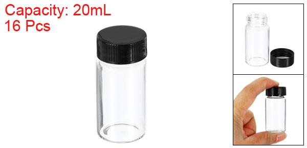 PATIKIL 20mL 試剤メディアボトル 16個 丸型 ガラス保存瓶 プラスチック スクリューキャップ ラボ ホーム用 クリア黒 2