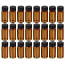 PATIKIL 10mL 試剤メディアボトル 24個 丸型 ガラス保存瓶 プラスチック スクリューキャップ ラボ ホーム用 アンバー黒