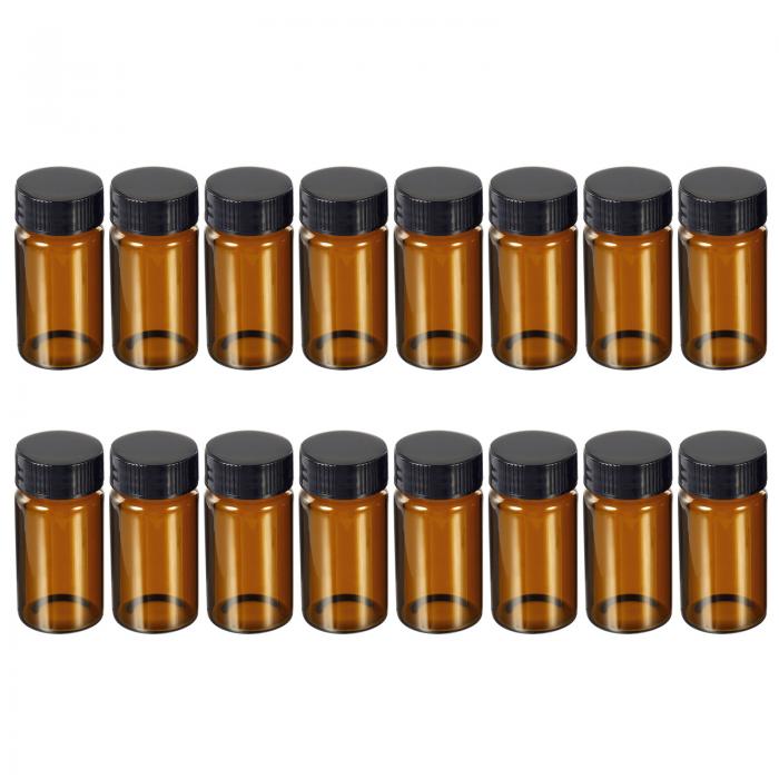 PATIKIL 20mL 試剤メディアボトル 16個 丸型 ガラス保存瓶 プラスチック スクリューキャップ ラボ ホーム用 アンバー黒