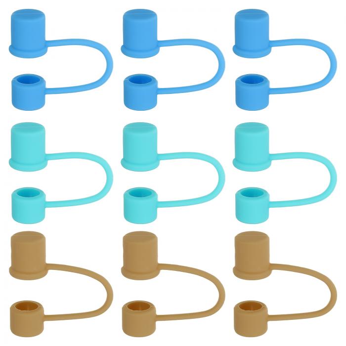 PATIKIL 10 mm シリコーンストローカバーキャップ 9個 防塵ストローチップ 再利用可能 ストローキャップ ターコイズ/ブルー/カーキ