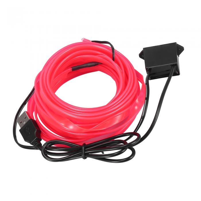 X AUTOHAUX ELワイヤー インテリアUSBネオン グローストリングストリップ ピンクコールドライト 飾り 車用セット 5 M