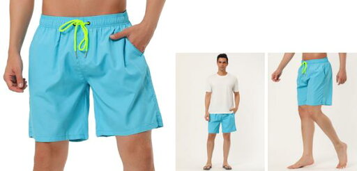 Lars Amadeus メンズ スイムショーツ サーフパンツ ボードショーツ ス ソリッド ビーチ メッシュ ライトブルー 36