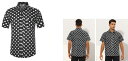 Lars Amadeus カジュアルトップス ドレスシャツ スリムフィット ポルカ水玉柄 ボタン 半袖 襟付き ポケット メンズ ブラック 2XL 2