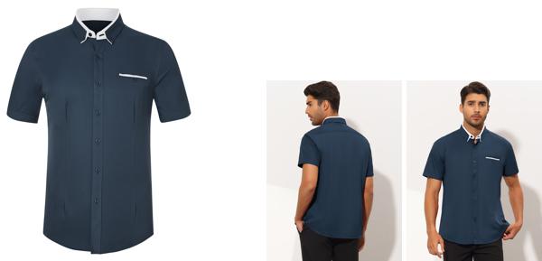 Lars Amadeus ワイシャツ ドレスシャツ レギュラーフィット 半袖 ボタンダウン スタンドカラー メンズ ネイビーブルー XL 2