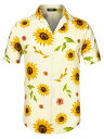 Allegra K 柄シャツ メンズ 半袖 アロハシャツ ワイシャツ 総柄 カラフル ファッション カジュアル ホワイト 花柄 34