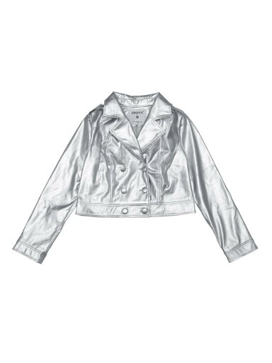 Allegra K レディース用ボタンジャケット メタリック 光沢 ダブルブレスト ノッチラペル Y2K ディスコ クロップド長袖ジャケット コート シルバー XS Allegra K レディース用ボタンジャケット メタリック 光沢 ダブルブレスト ノッチラペル Y2K ディスコ クロップド長袖ジャケット コート シルバー XS