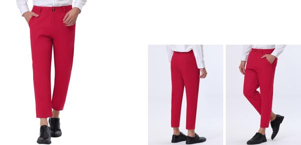 Lars Amadeus ドレスパンツ クロップド スーツ ズボン 多色 ビジネス ストレート モダンフィット 綿 メンズ レッド 28